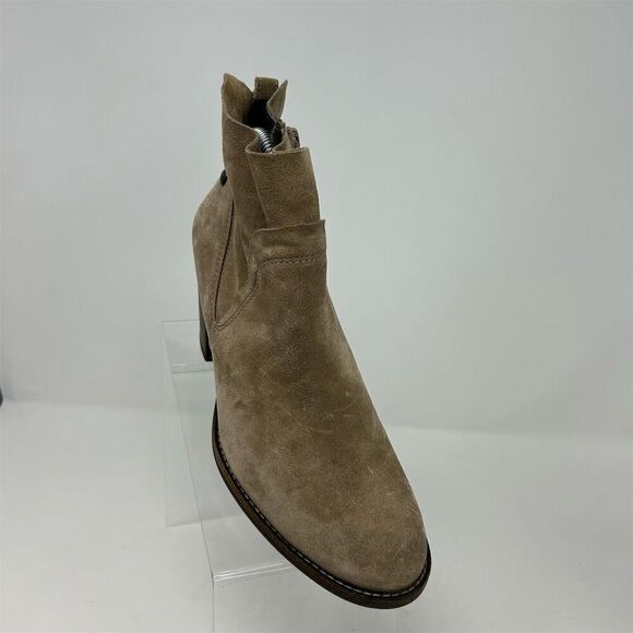 Paul Green Taupe Light Brown Suede Ankle Booties Size 6.5 Casual Block Heel - Picture 2 of 12